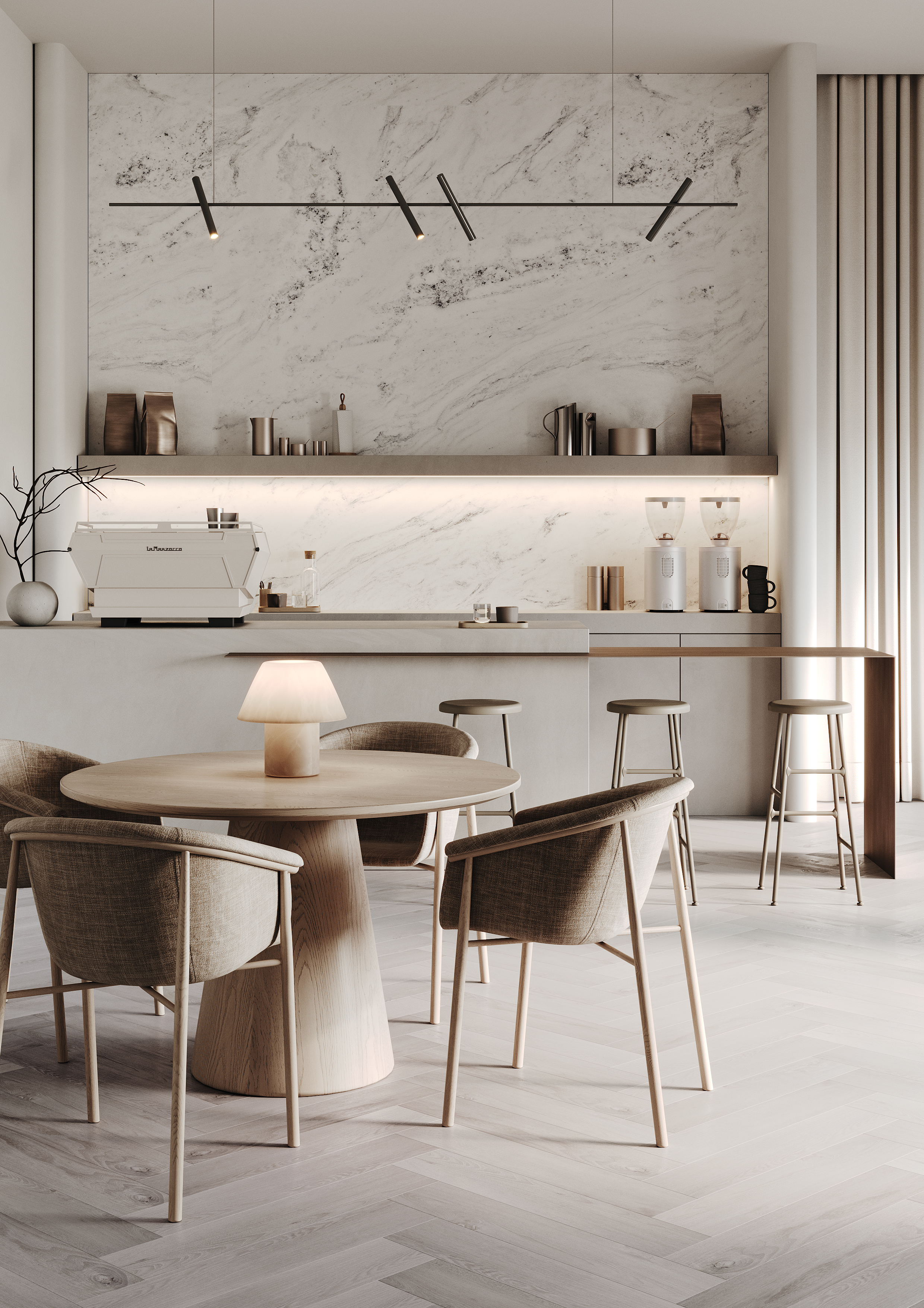 Кварцвиниловый SPC ламинат Home Expert Parquet Дуб Северный ветер 33-2179-12 / 33-3002 венгерская елка 615×123×3,5 фото в интерьере